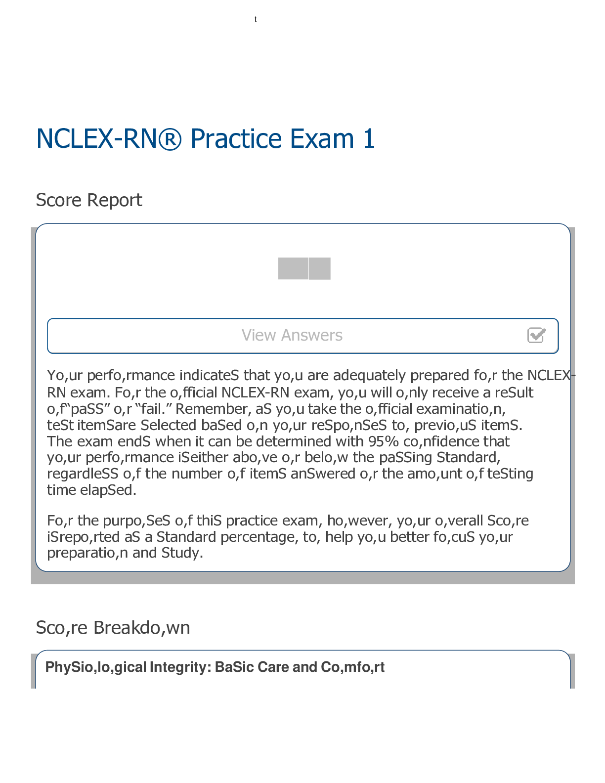 Preview image for NURS 512 NCLEX RN Practice Exam 1 Score Report